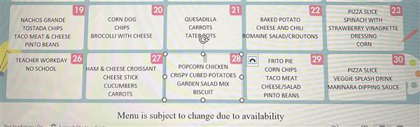  Updated Cafeteria Lunch Menu For September